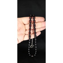 Anemore Collection Sevgiliye Özel Hediye Sürmeli Uçak Camı Tesbih Siyah-Kırmızı Renkli Beyzi Kesim H-1356.