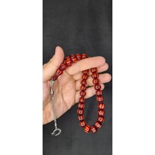 Anemore Collection Sevgiliye Özel Hediye Çubuk Kehribar Tesbih Kalem Işçilikli Küre Kesim Bordo H-1395.