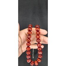 Anemore Collection Sevgiliye Özel Hediye Çubuk Kehribar Tesbih Kalem Işçilikli Küre Kesim Bordo H-1395.