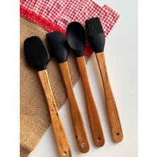 Şirin Eşyalarım Akasya Saplı 4 Lü Mini Spatula Seti / Siyah
