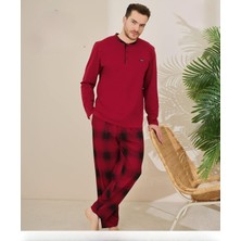 Pijamoni Erkek Pamuklu Düğme Yaka Uzun Kol Ince Pijama Takımı 100/7 - 1 Adet