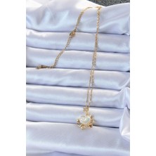 Lisinya 316L Çelik Zincir Altın Renk Zirkon Taşlı Gezegen Görünümlü Kalp Kolye