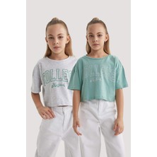 DeFacto Crop Bisiklet Yaka 2'li Kısa Kollu Tişört Kız Çocuk B7795A8NS