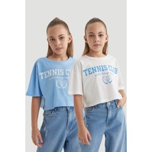 DeFacto Crop Bisiklet Yaka 2'li Kısa Kollu Tişört Kız Çocuk B7795A8NS