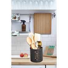 Silindir Kaşıklık Tezgah Üstü Servis Standı, Dik Kaşıklık Düzenleyici (Siyah)