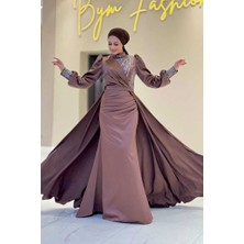 Taşlı Kuyruk Detay Abiye Elbise 7044 Kahverengi