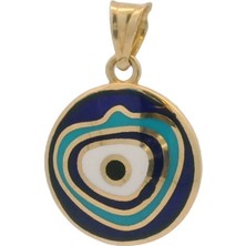 Mine Nazar Boncuğu Halka Figürlü Yeşil Altın Brolog Kolye Ucu