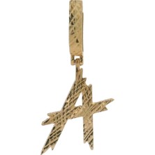 Altınöz Mücevherat Yüzeyi Kalem Traşlı Italik A Harfli Şık Yeşil Altın Brolog Kolye Ucu