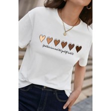 Woodroffe Kadın Hearts Baskılı Tasarım T-Shirt Oversize Salaş