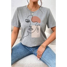 Kadın Make Up Siluet Baskılı Tasarım Tshirt Oversize Salaş