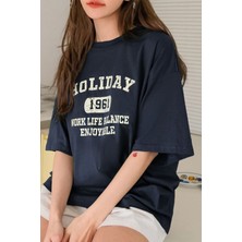 Kadın Holiday Baskılı Tasarım T-Shirt Oversize Salaş