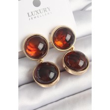 Shopzum Pirinç Gold Renk Sallantı Kaplan Gözü Model Kadın Küpe
