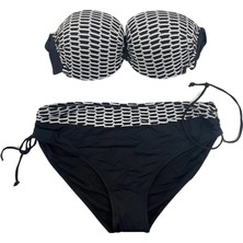 Kadın Beyaz Zincir Desenli Büyük Beden Astarlı Siyah Bikini Takım HZL25S-LC3303