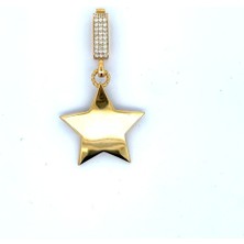 Zirkon Taş Klipsli Kabartma Yıldız Figürü Şık Yeşil Altın Brolog Kolye Ucu