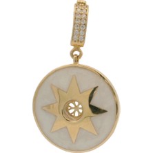 Zirkon Taş Klips ve Sedefli Halka Içi Yıldız Figürlü Yeşil Altın Brolog Kolye Ucu