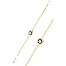 ÇGK KUYUMCULUK Tektaş Mineli Balıksırtı Altın  Bileklik CGKBLK0308