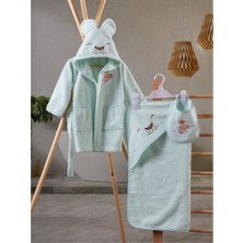 Cotton Box Bebek Banyo Seti (Bornoz+Kundak+Önlük)-Aslan Mint