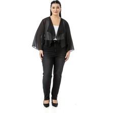 Büyük Beden Kolu Yırtmaç Detaylı Şifon Siyah Bolero