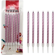 Spiral Pembe Ince Mum 14  cm  6 Lı