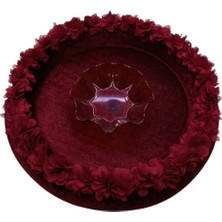 Kına Sepet Tepsisi Bordo Lazer Çiçekli