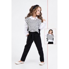 Miniğimin Cicileri Triko Fiyonk Detaylı Kız Çocuk 3 lü takım - Siyah