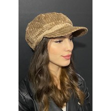 Kadın Denizci Tipi Kadife Şapka Camel 1243