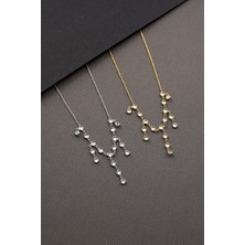 Queen Silver Jewelry 925 Ayar Gümüş Zirkon Taşlı Uzun ve Kısa Parça Sallantılı Tamtur Kolye