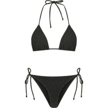 Aquella Gold Simli Siyah Arkası Büzgülü Bikini Takım