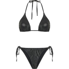 Aquella Dokulu Siyah Üçgen Bikini Takım