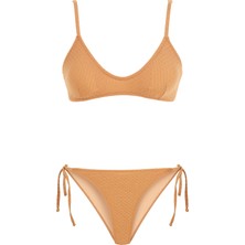 Aquella Dokulu Camel Pensli Üçgen Bikini Takım
