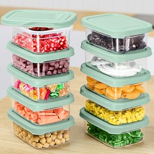 Meleni Home 10 Adet Dikdörtgen Erzak Saklama Kabı - Mikrodalgaya Uygun Düzenleyici Organizer 400ML Yeşil