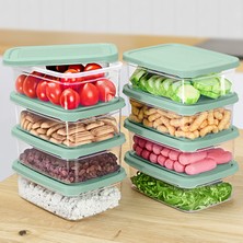 Meleni Home 8 Adet Dikdörtgen Erzak Saklama Kabı - Mikrodalgaya Uygun Düzenleyici Organizer 1200ML Yeşil