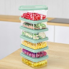 Meleni Home 6 Adet Dikdörtgen Erzak Saklama Kabı - Mikrodalgaya Uygun Düzenleyici Organizer 740ML Yeşil
