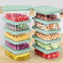 Meleni Home 10 Adet Dikdörtgen Erzak Saklama Kabı - Mikrodalgaya Uygun Düzenleyici Organizer 740ML Yeşil