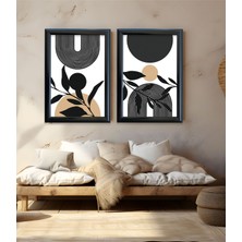 Sun Art Design Siyah Soyut Çizim Ikili Tasarım Çerçeveli Camlı  Tablo 23.5 x 33,5