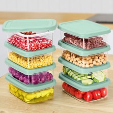 Meleni Home 8 Adet Dikdörtgen Erzak Saklama Kabı - Mikrodalgaya Uygun Düzenleyici Organizer 740ML Yeşil