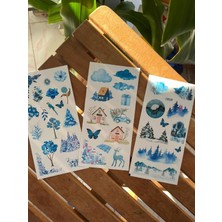 Mavi  Washitape Doğa Çiçek Sticker Seti