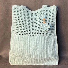 Uretti - Emine 9106 El Örgüsü Çiçek Motifli Kol Çantası - Bebe Mavisi