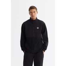 AVVA Erkek Siyah Soğuğa Dayanıklı Dik Yaka Fermuarlı Polar Regular Fit Sweatshirt A42Y1311