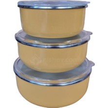 Nishev Italyan 3’lü Emaye Yemek Saklama Kabı Seti 14/16/18 cm – Kırmızı