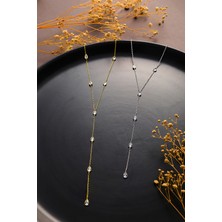Queen Silver Jewelry 925 Ayar Gümüş Damla Zirkon Taşlı Zincir Atlamalı Y Kolye