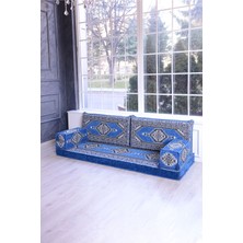 Bakırözü Home Şark Köşesi Takımı , Yer Minderi Koltuk Takımı (Sünger Dahil) Mavi Yahyalı Modeli 2 Kolluklu