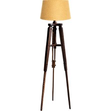 Ağaç Ustası Piega Tripod Lambader Abajur Köşe Lambası Aydınlatma Ahşap Ceviz Ağaç Country Dekor Masif Doğal