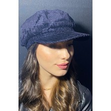 Bay Şapkacı Kadın Denizci Tipi Kadife Şapka Lacivert 1243