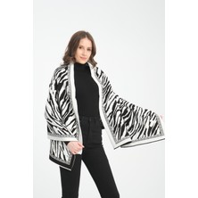 Wega Moda Zebra Desenli Omuz Şalı, Zebra Desenli Şık Rahat Omuz Şalı, Triko Omuz Şalı, Kadın Şal, Çift Yönlü