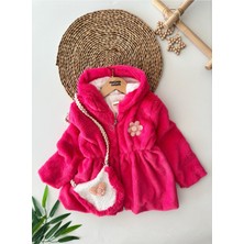 Miniğimin Cicileri Çiçek Desen Çantalı Kız Çocuk kışlık kürk - Pembe
