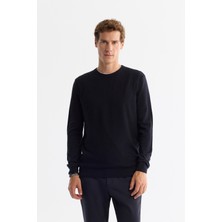 AVVA Erkek Lacivert Bisiklet Yaka Dokulu Regular Fit Triko Kazak E005109