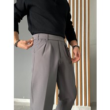 Uzun Dil Detaylı Pileli Baggy Kumaş Pantolon
