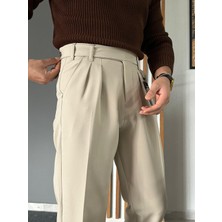 Uzun Dil Detaylı Pileli Baggy Kumaş Pantolon
