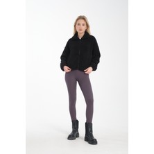 Dik Yaka Lastik Detaylı Çift Cepli Peluş Ceket